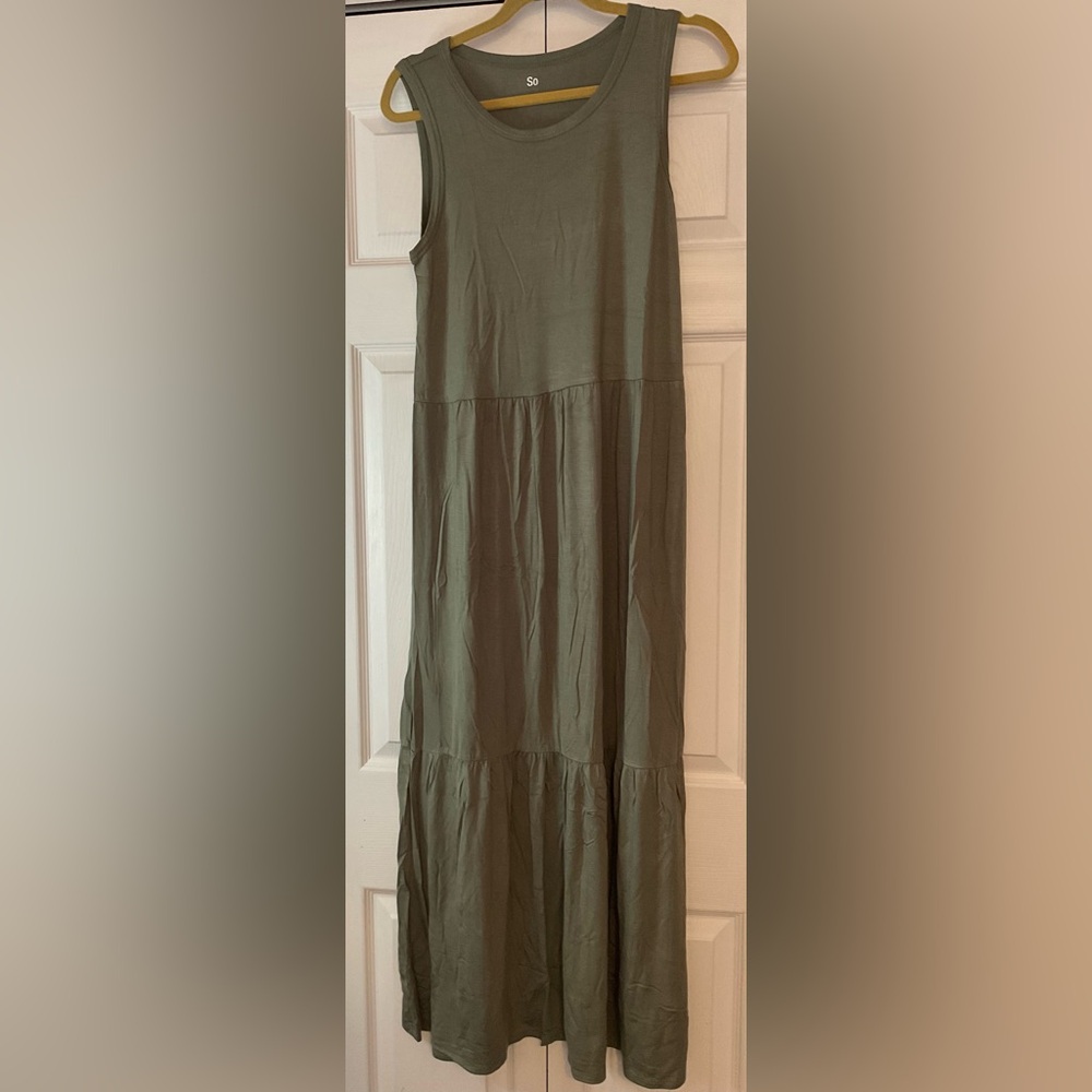 Olive Green Tank Tiered Maxi Dress‎ New Large